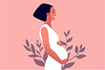 Illustration of a pregnant woman in a white dress.