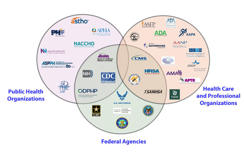 A Venn diagram showing the three types of liaison organizations to the CPSTF